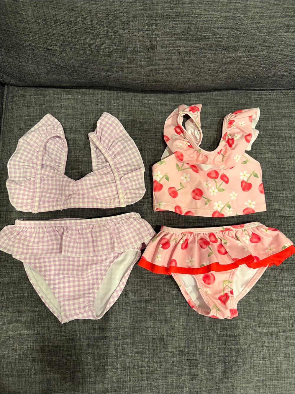 Janie and Jack Pink Cherry & Lavender Gingham Girls' Two-Piece Swim Sets